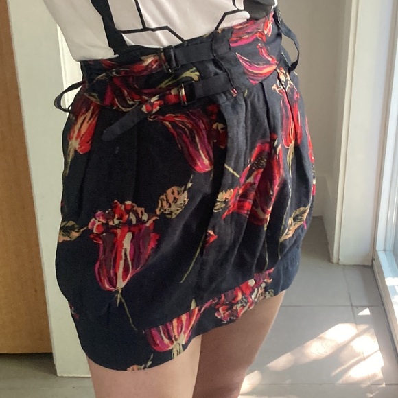 DRIES VAN NOTEN floral silk linen bubble miniskirt, black and pink, size 34 - Picture 3 of 14